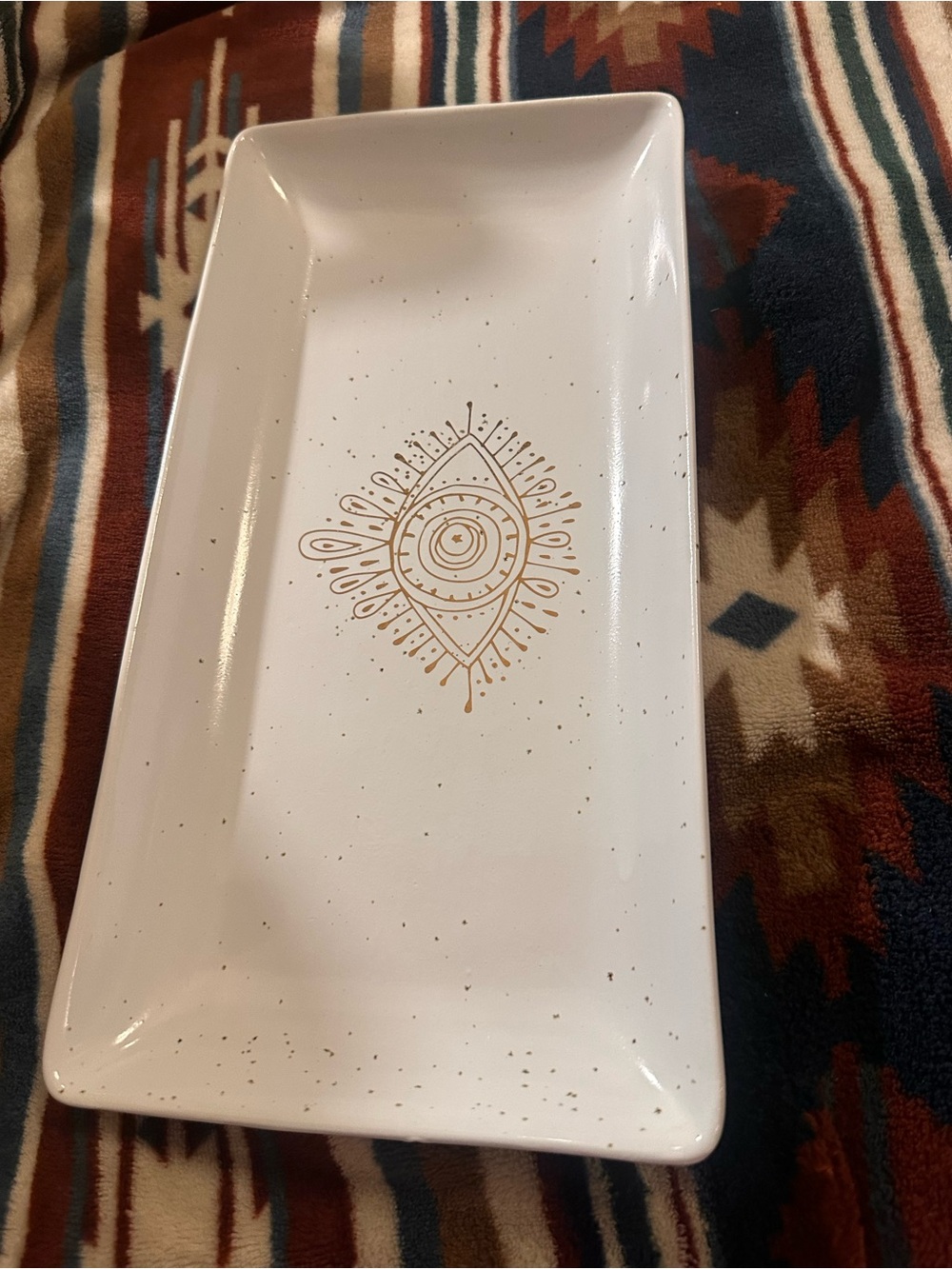 White Ceramic Decorative Tray with Gold Accent from Anthropology